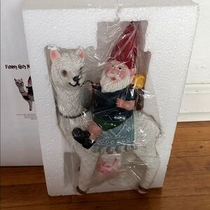 Festive Gnome Riding Llama Holiday Decor Indoor/Outdoor Sculpture (New)